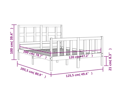 Estructura de cama con cabecero madera maciza negro 120x200 cm