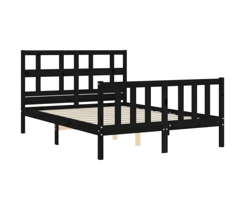 Estructura de cama con cabecero madera maciza negro 120x200 cm