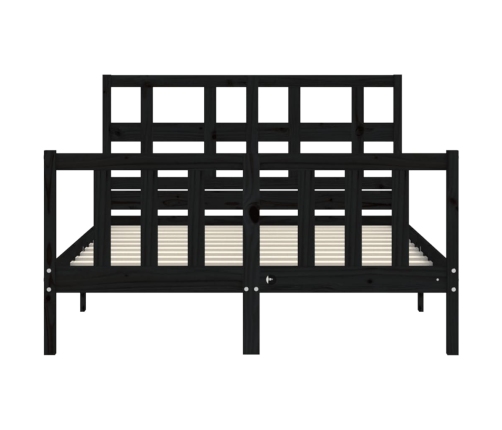 Estructura de cama con cabecero madera maciza negro 120x200 cm