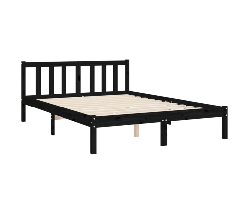 Estructura de cama con cabecero madera maciza negro 120x200 cm