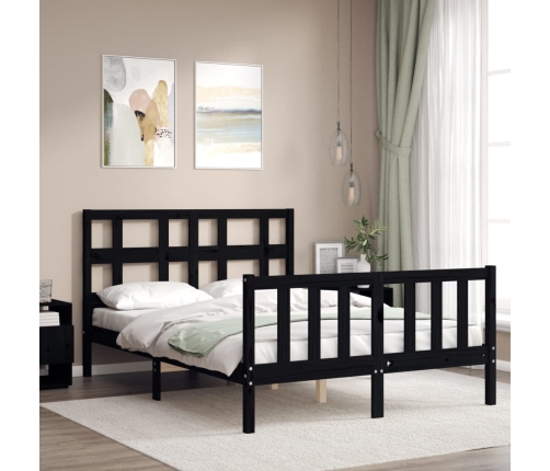 Estructura de cama con cabecero madera maciza negro 140x200 cm