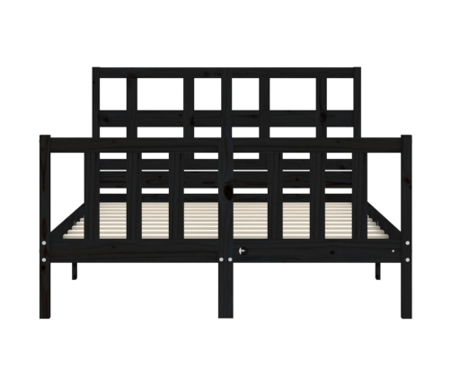 Estructura de cama con cabecero madera maciza negro 140x200 cm