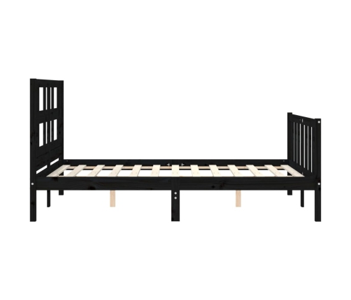 Estructura de cama con cabecero madera maciza negro 140x200 cm