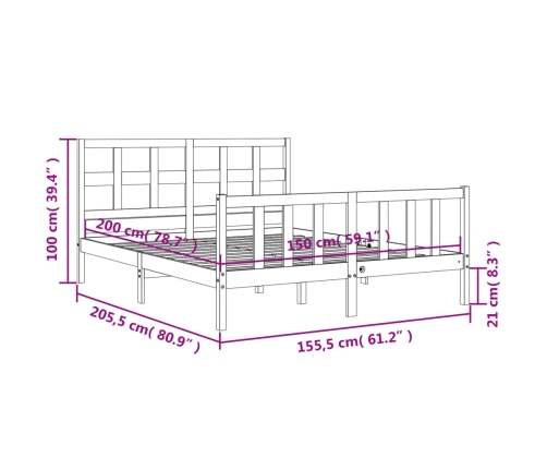 Estructura de cama matrimonio con cabecero madera maciza blanco