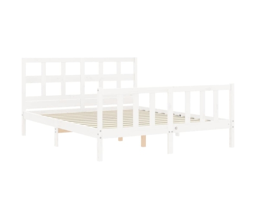 Estructura de cama matrimonio con cabecero madera maciza blanco