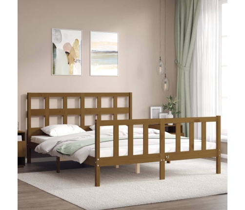 Estructura de cama matrimonio con cabecero madera marrón miel