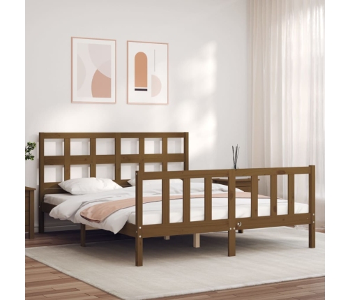 Estructura de cama matrimonio con cabecero madera marrón miel