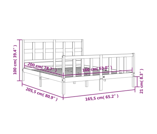 Estructura de cama sin colchón madera maciza de pino 160x200 cm