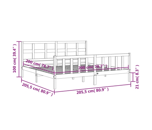 Estructura de cama sin colchón madera maciza de pino 200x200 cm