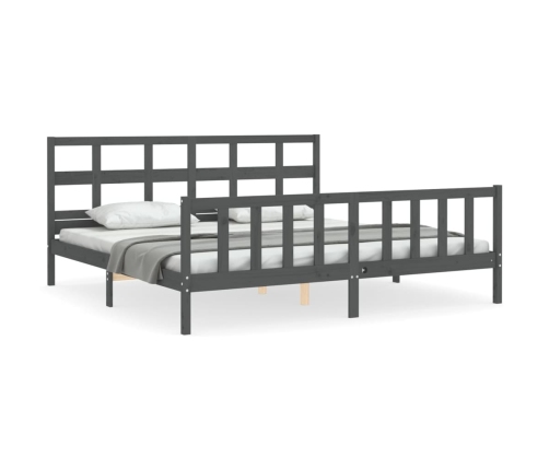 Estructura de cama con cabecero madera maciza gris 200x200 cm