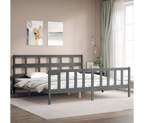 Estructura de cama con cabecero madera maciza gris 200x200 cm