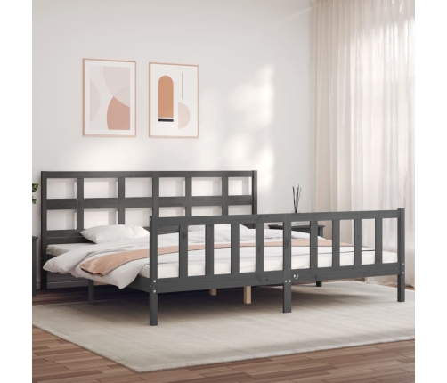 Estructura de cama con cabecero madera maciza gris 200x200 cm