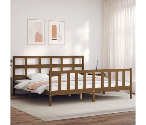 Estructura cama y cabecero madera maciza marrón miel 200x200 cm