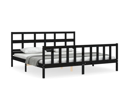 Estructura de cama con cabecero madera maciza negro 200x200 cm