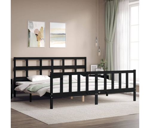 Estructura de cama con cabecero madera maciza negro 200x200 cm