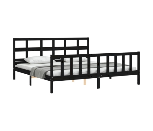 Estructura de cama con cabecero madera maciza negro 200x200 cm