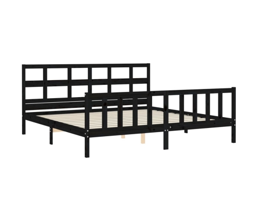 Estructura de cama con cabecero madera maciza negro 200x200 cm