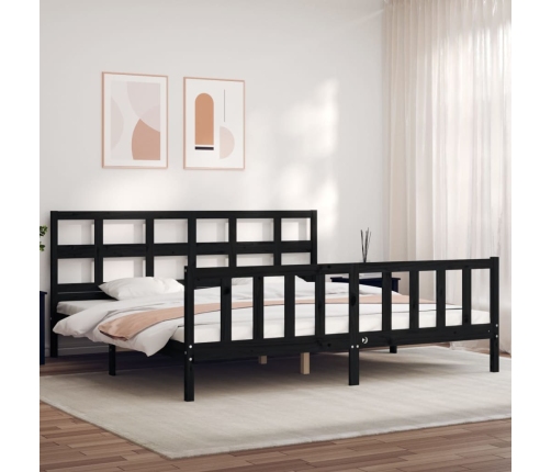 Estructura de cama con cabecero madera maciza negro 200x200 cm