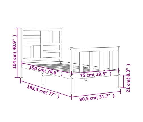 Estructura de cama individual con cabecero madera maciza