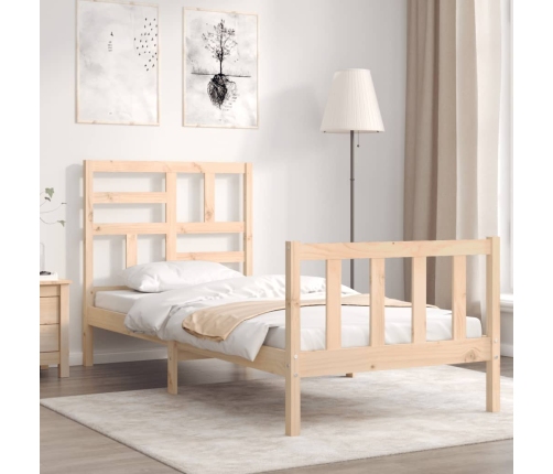 Estructura de cama individual con cabecero madera maciza