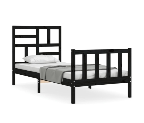 Estructura de cama individual con cabecero madera maciza negro