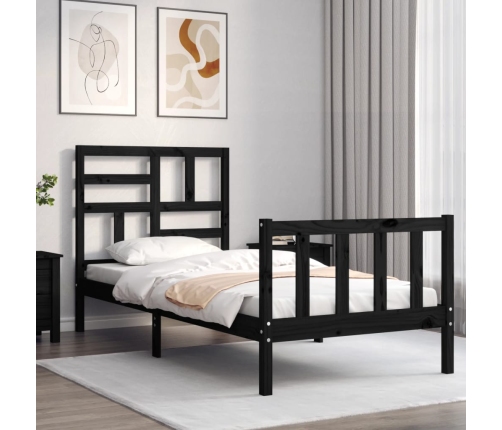 Estructura de cama individual con cabecero madera maciza negro