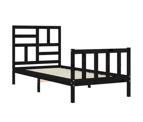 Estructura de cama individual con cabecero madera maciza negro