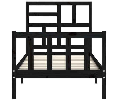 Estructura de cama individual con cabecero madera maciza negro