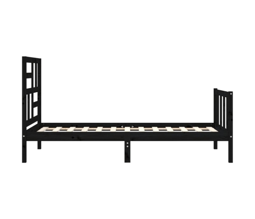 Estructura de cama individual con cabecero madera maciza negro