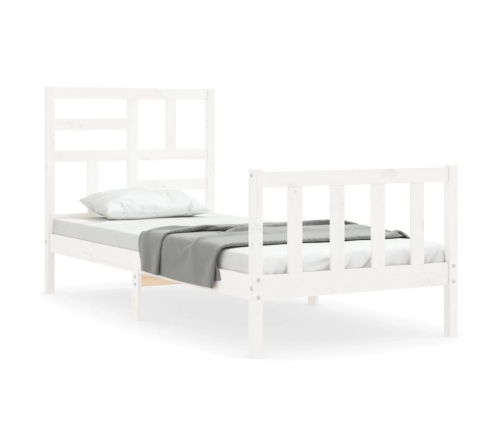 Estructura de cama con cabecero madera maciza blanco