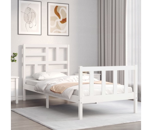 Estructura de cama con cabecero madera maciza blanco