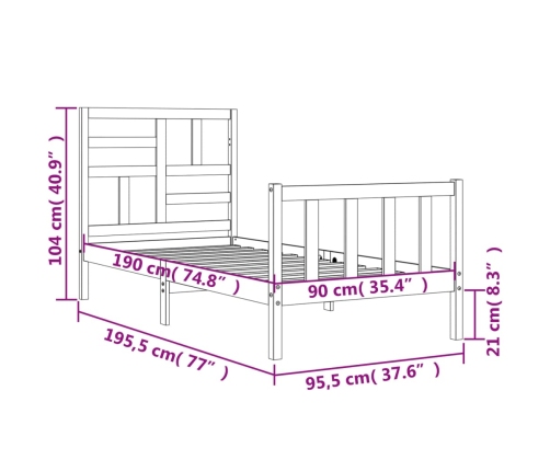 Estructura de cama con cabecero madera maciza blanco