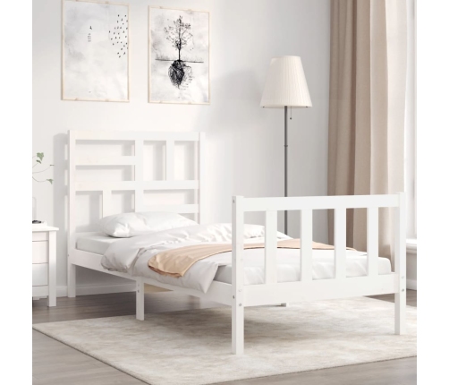 Estructura de cama con cabecero madera maciza blanco