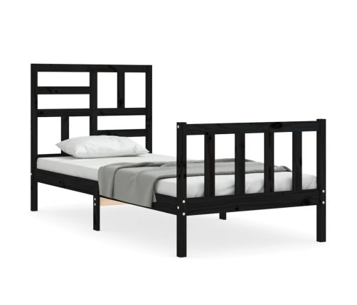 Estructura de cama con cabecero madera maciza negro