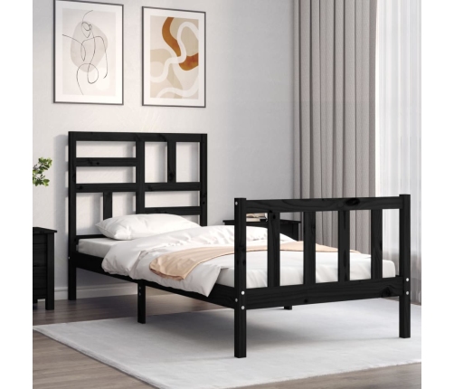 Estructura de cama con cabecero madera maciza negro