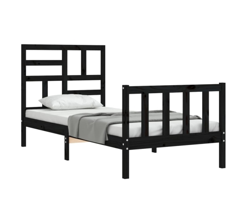 Estructura de cama con cabecero madera maciza negro