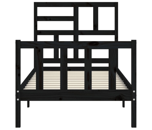 Estructura de cama con cabecero madera maciza negro