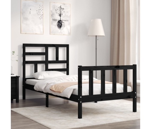 Estructura de cama con cabecero madera maciza negro