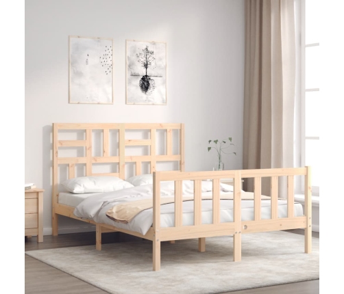 Estructura de cama de matrimonio con cabecero madera maciza