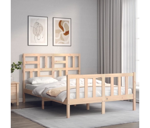 Estructura de cama de matrimonio con cabecero madera maciza