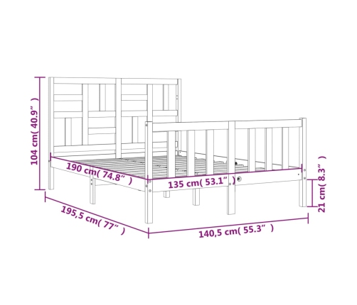 Estructura cama de matrimonio con cabecero madera maciza blanco