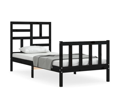 Estructura de cama con cabecero madera maciza negro 90x200 cm