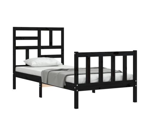 Estructura de cama con cabecero madera maciza negro 90x200 cm