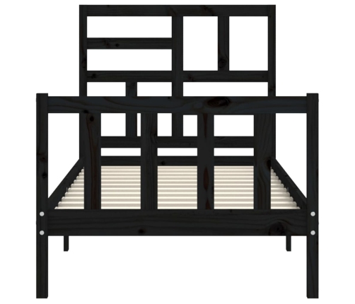 Estructura de cama con cabecero madera maciza negro 90x200 cm