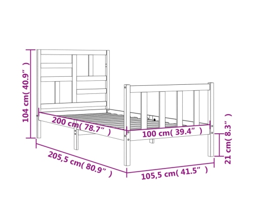 Estructura cama sin colchón madera maciza pino blanca 100x200cm