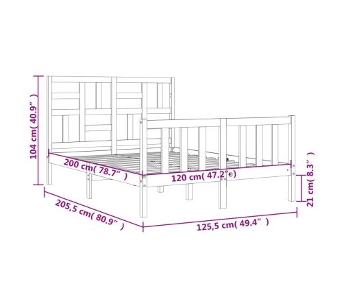 Estructura de cama sin colchón madera de pino maciza 120x200 cm