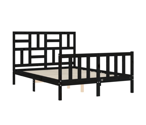 Estructura de cama con cabecero madera maciza negro 120x200 cm