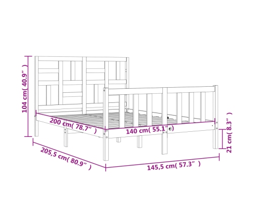 vidaXL Estructura de cama con cabecero madera maciza 140x200 cm