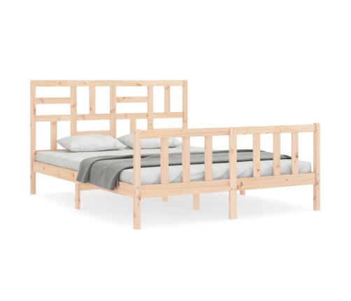 Estructura de cama de matrimonio con cabecero madera maciza