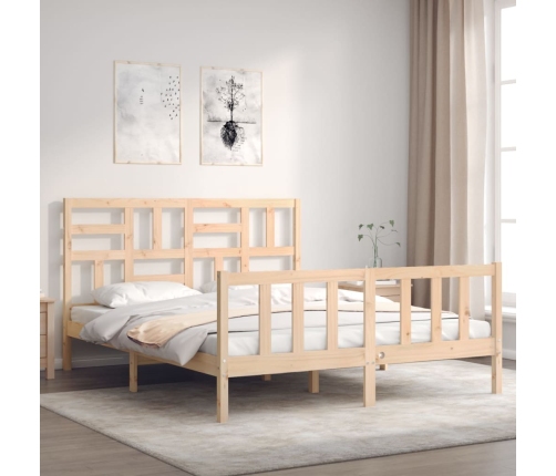 Estructura de cama de matrimonio con cabecero madera maciza